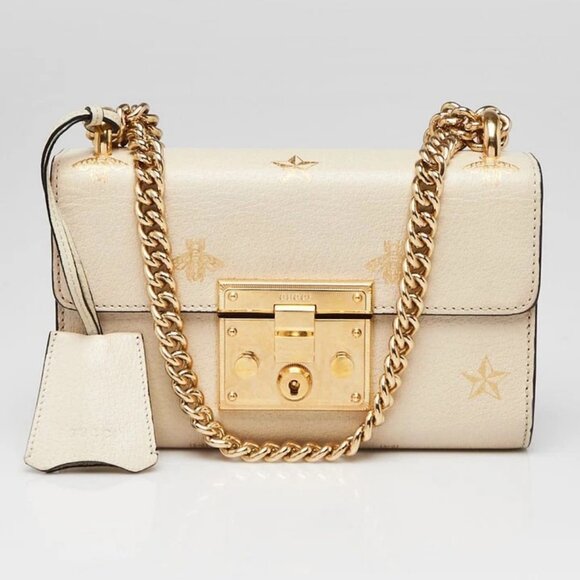 Gucci White Leather Star/Bee Small Padlock Crossbody Bag - Picture 4 of 11